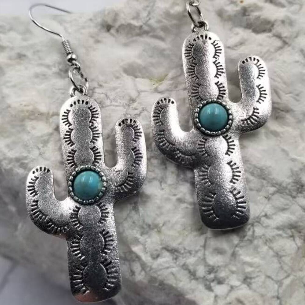 Turquoise Bead Cactus Western Earring